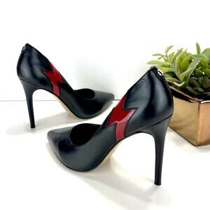 Cosmoparis Stiletto Heel Pump Sz 8 Black & Red Leather Closed Pointed Toe Padded